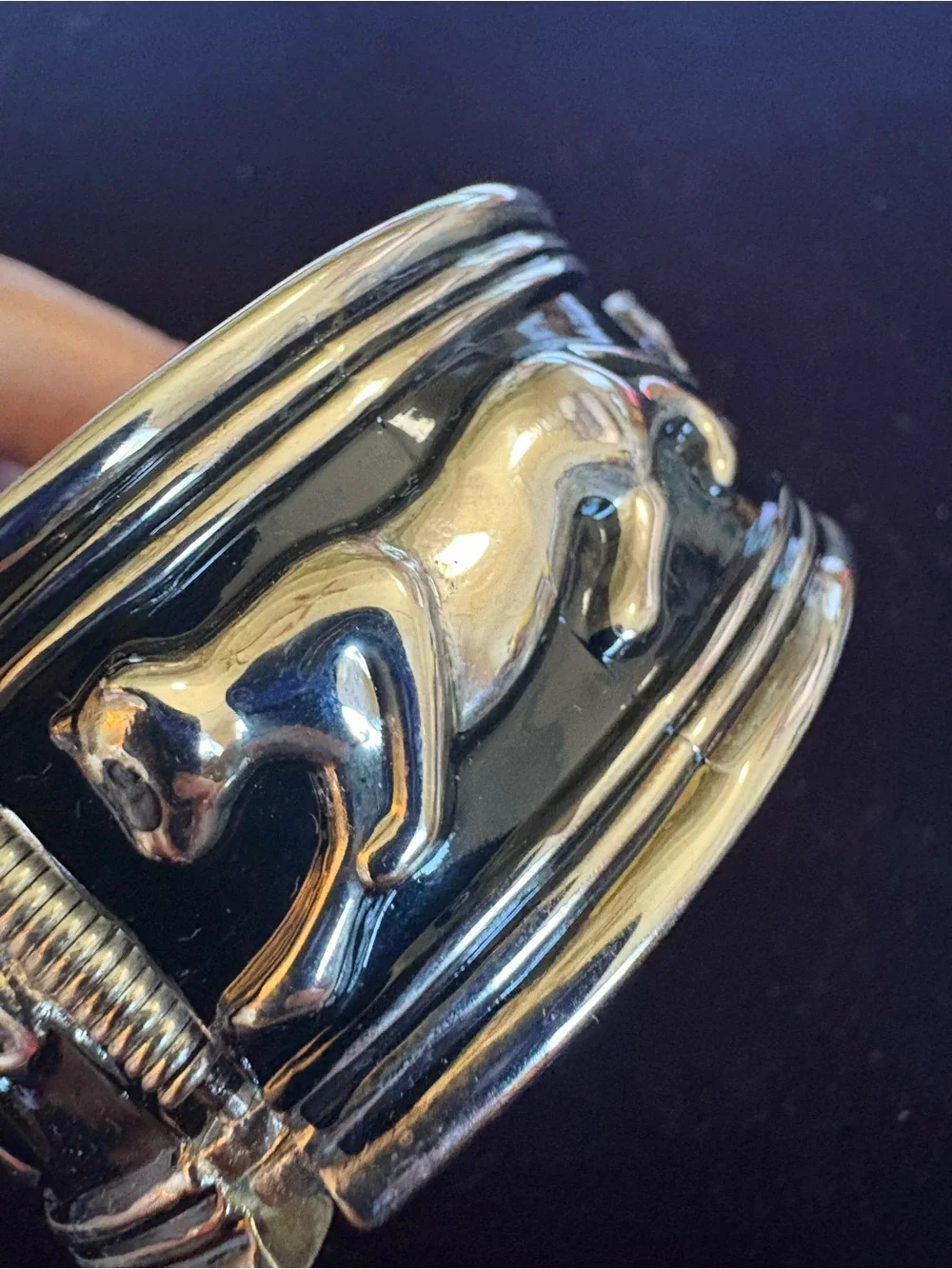 Killer Vintage Silver Black Panther Cat 🐈‍⬛ Cuff Bracelet 2 3/8”